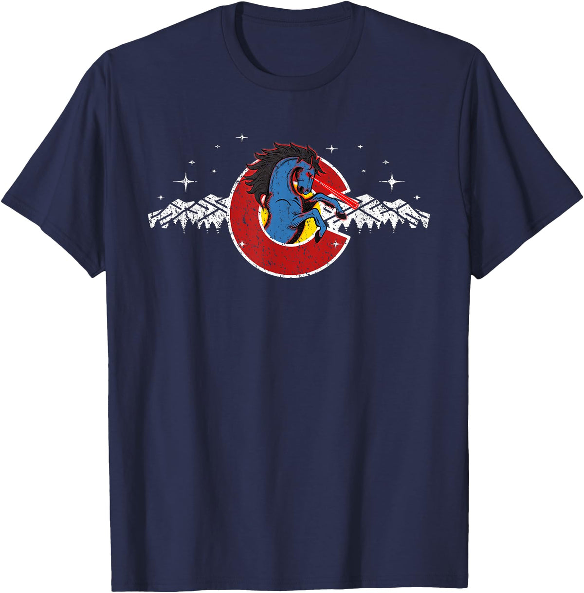 Colorado Underground Colorado Blucifer Demon Horse T-Shirt - Navy Blue