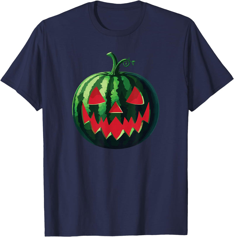 Almost Halloween Summerween Spooky Summer Watermelon Jack-O-Lantern Halfway to Halloween T-Shirt - Navy Blue