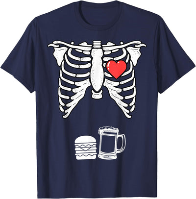Funny Halloween Shirts Lazy Costume Party Skeleton Pregnancy Burger Beer Shirt Xray Halloween Soon Dad T-Shirt
