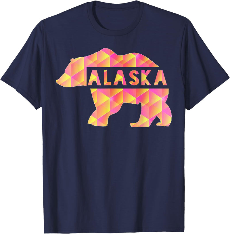 Proud Alaskan Bear Art Alaska State Pride Proud Alaskan Pink Grizzly Bear T-Shirt - Navy Blue