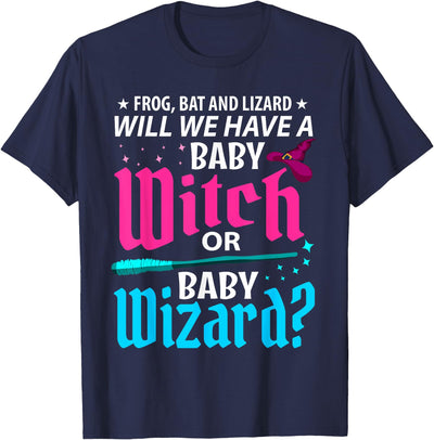 Halloween Gender Reveal Apparel Witch Or Wizard Gender Reveal Baby Shower Party Celebration T-Shirt