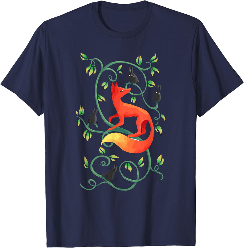 Fox Is Hanging Around with Rabbits T-Shirt in Navy Blue