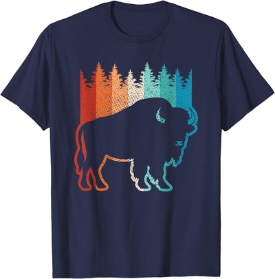 Retro Bison Pine Forest Sunset T-Shirt