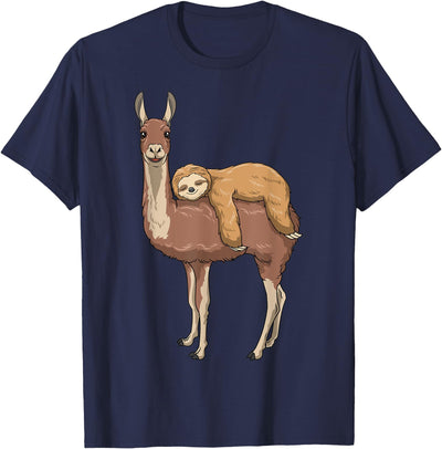 SubliminalFantasy Co. Sloth Llama Sloth Riding Llama Sloth Sleeping on Llama T-Shirt