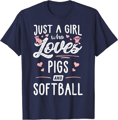 Just A Girl Who Loves Pigs And Softball Gift Women T-Shirt