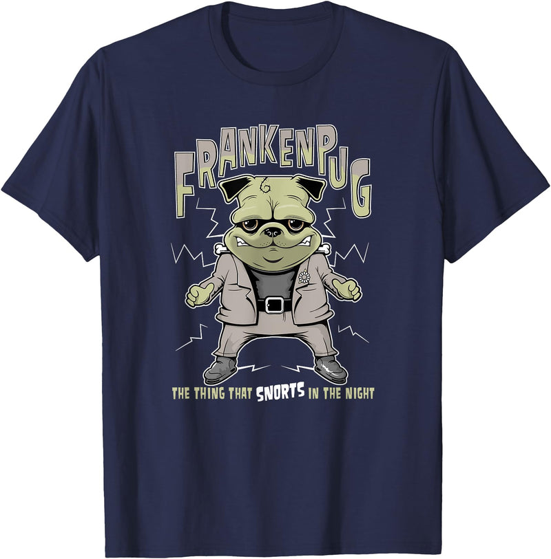 Rescue Mission Tees Pug Halloween FrankenPug T-Shirt - Navy Blue
