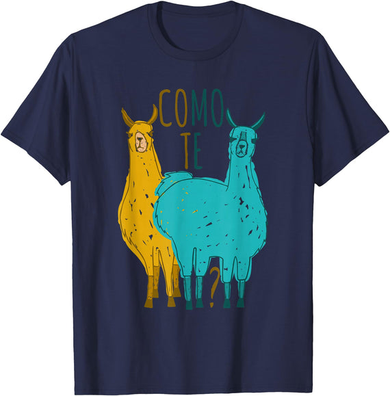 Funny Llama T-Shirt Como Te Llamas Funny Spanish Joke Llama Shirt Tee T-Shirt - Navy Blue