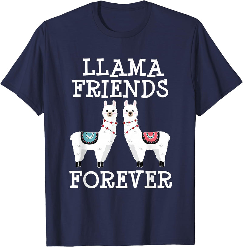 Llama Friendship Girls Llama Friends Girls Women Llama Friendship T-Shirt - Navy Blue