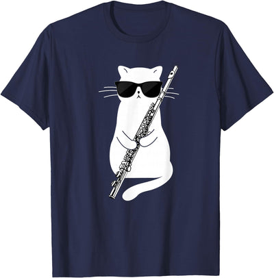 Cat Playing Flute Cat wearing sunglasses playing Flute T-Shirt