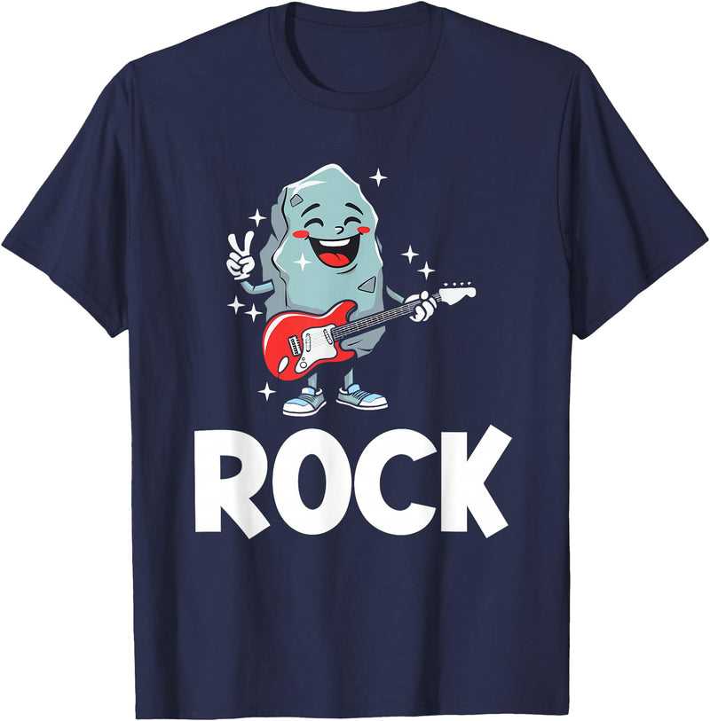 Rock Scissors Paper Matching Family Rock Scissors Paper Halloween Costumes Cute Rock with Guitar T-Shirt - Navy Blue