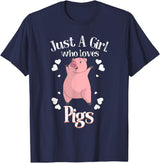 Cool Animal Farmers Year Of Pig Women Girl Designs Funny Just A Girl Who Loves Pigs Gift | Cute Mini Piggy Kids T-Shirt - Navy Blue