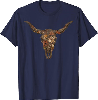 Floral Western Cow Skull Cowhide Rodeo T-Shirt