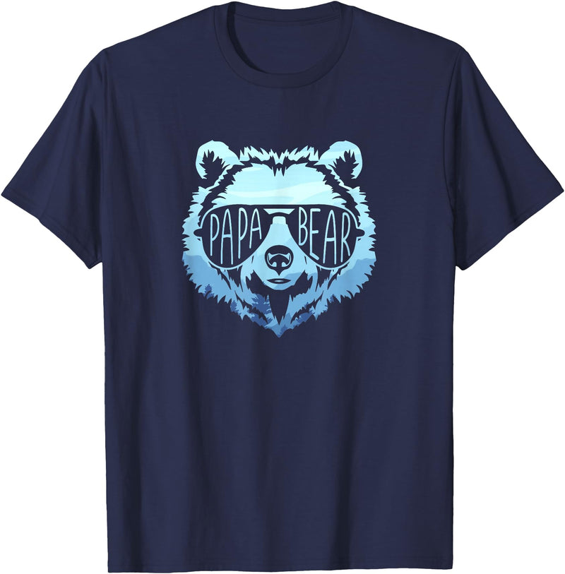 papa Grizzly in sunglasses Papa Bear Vintage Graphic T-Shirt - Navy Blue