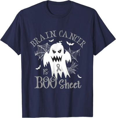 Best Spooky Halloween Shirts Brain cancer Is Boo Sheet Grey Ribbon Halloween T-Shirt