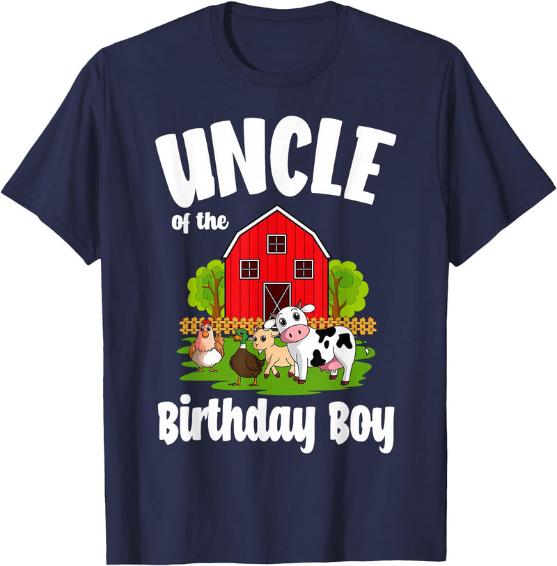Birthday Boy Farm Animal Theme Uncle Of The Birthday Boy Farm Animal Bday Party Celebration T-Shirt - Navy Blue