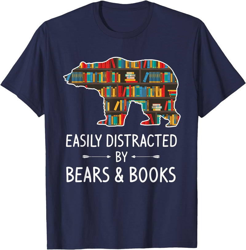 Cool Wild Bear Animal Funny Hunting Gift Designs Easily Distracted By Bears & Books Lover Gift Mammal Animal T-Shirt - Navy Blue