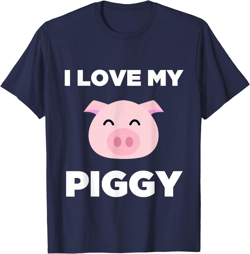 Adorable Fat Animals Tees I Love My Piggy - Funny Pet Pig Lover Cute T-Shirt T-Shirt - Navy Blue