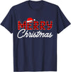 Merry Christmas Buffalo t -shir t Merry Christmas Buffalo Plaid Red Santa Hat Xmas Pajamas T-Shirt - Navy Blue