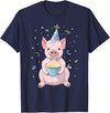 Funny Party Animals Cute Pink Pig Party Hat 50th Birthday Cupcake Gift T-Shirt - Navy Blue