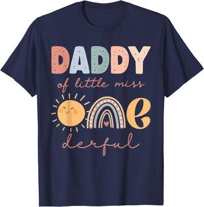 Funny Rainbow 1st Birthday Girl Matching Daddy of Little Miss Onederful First Birthday Boho Rainbow T-Shirt