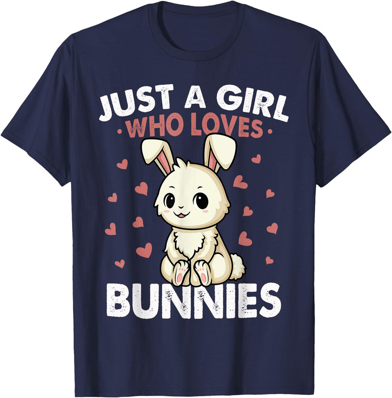 Just a Girl Who Loves Bunnies Kids Girls Rabbit Bunny T-Shirt in Navy Blue