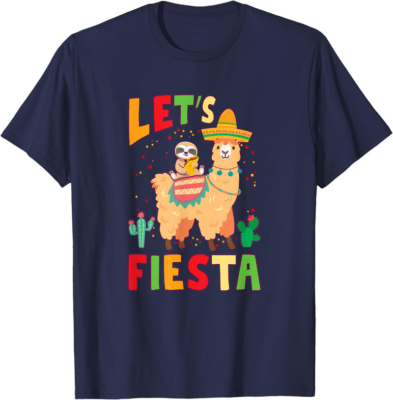 Funny Sloth And Llama Let's Fiesta Cinco De Mayo Sloth And Llama Let's Fiesta Cinco De Mayo Mexican Party T-Shirt - Navy Blue