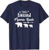 My Tribe Bear Shirts Twice Blessed Mama Bear With Two Baby Cubs Bear Shirt T-Shirt - Navy Blue