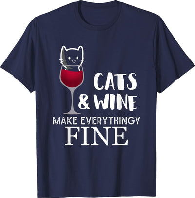 Glass Of Wine Tees Cats And Wine Make Everything Fine Kitty in a Glass t-Shirt T-Shirt