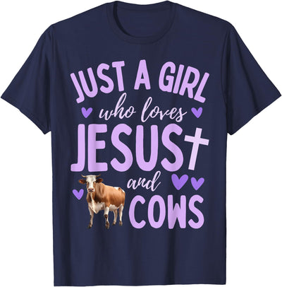 Just a Girl Who Loves Jesus and Cows Funny Christian Cute T-Shirt