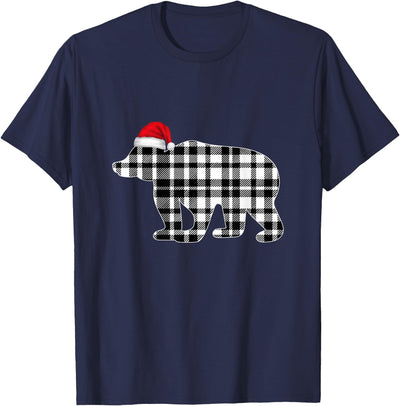 Bear Christmas Family Matching Buffalo Plaid Black and White T-Shirt