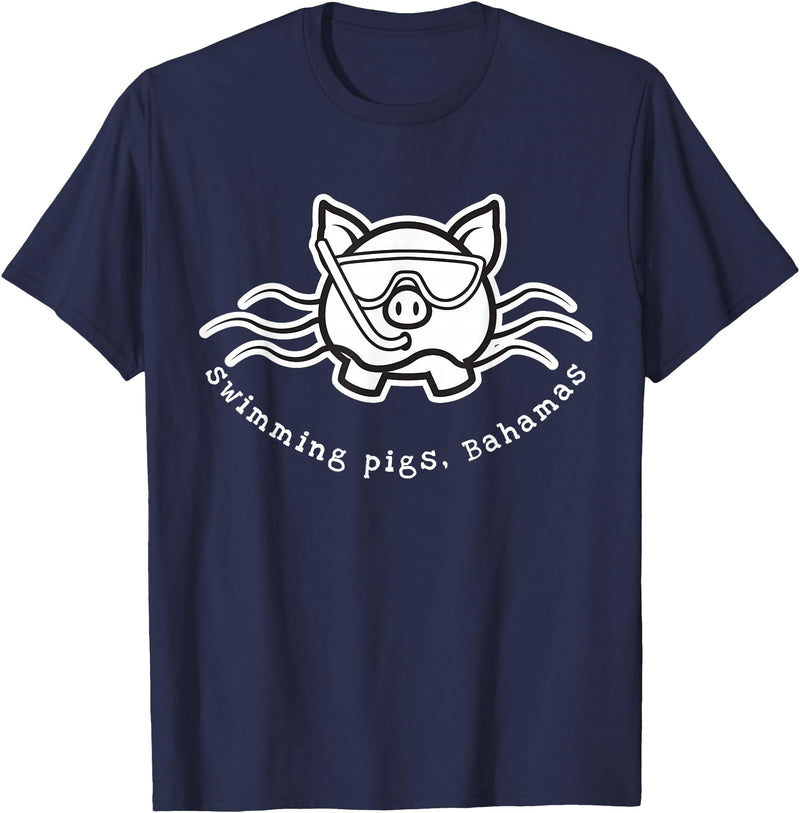 Bahamas Swimming Pigs Bahamas Swimming Pig with Mask and Snorkel T-Shirt - Navy Blue