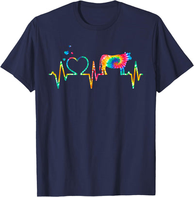 Cow Heartbeat Tie Dye Heart Beef Farm T-Shirt