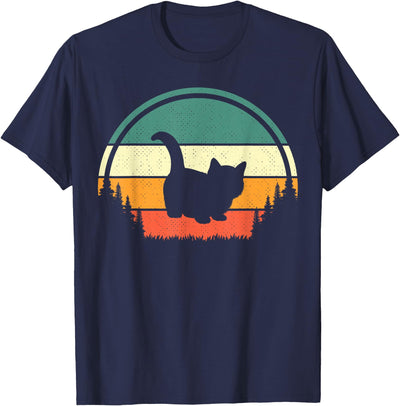 Cute Munchkin Cat Owner Lover Munchkin Retro Vintage Sunset Design Funny Cat Lover Owner T-Shirt