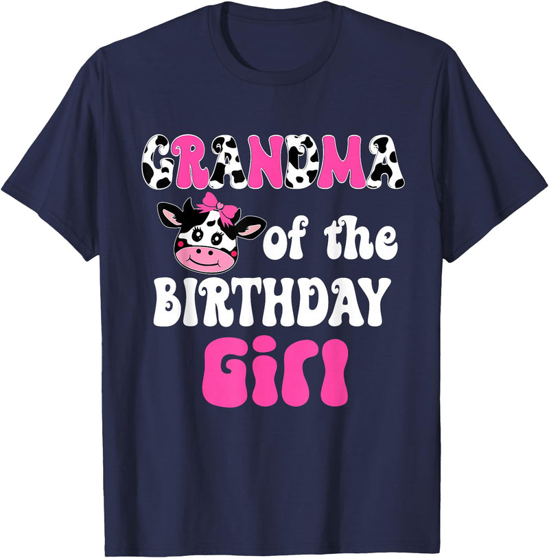 Grandma Of The Birthday Girl Farm Cow Shirts Grandma Of The Birthday Girl Farm Cow 1St Birthday Girl T-Shirt - Navy Blue