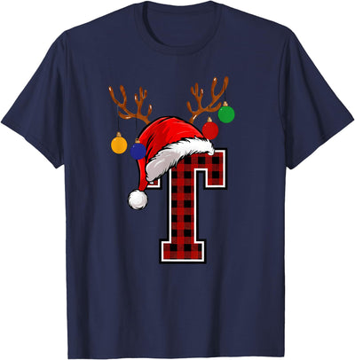 Cow Name Initial Buffalo Plaid Alphabet Monogram Letter T-Shirt