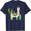 Captivaca Llama Shirts Cute Llama with Flower & Cactus/Llama Lover Gift T-Shirt Small - Navy Blue
