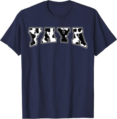 Yaya Cow Print Cow Pattern Cute Mother Grandma Matching T-Shirt
