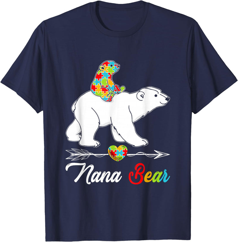 Cute Nana Bear Autism Awareness Graphic Cute Nana Bear Autism Awareness Autistic Family Lover T-Shirt - Navy Blue
