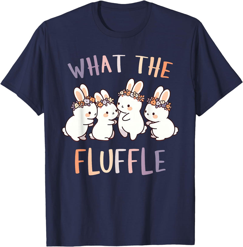 Rabbit Lover Easily Distracted by Rabbits What the Fluffle T-Shirt in Navy Blue
