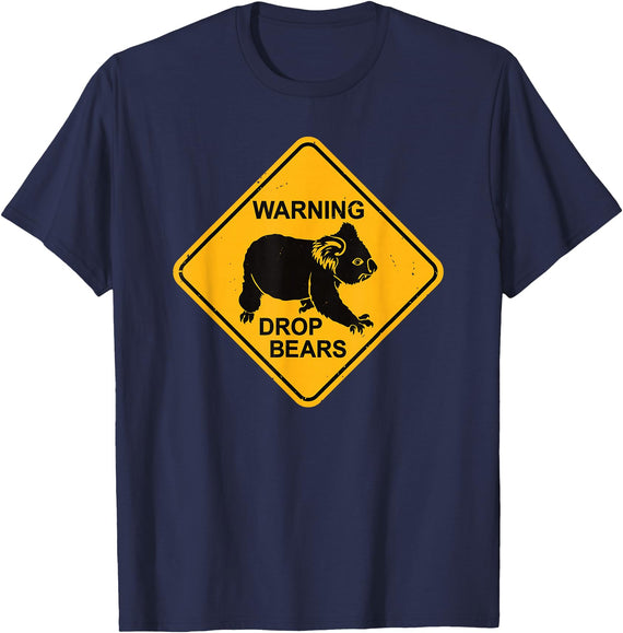 Australia Retro Koala Co. Koala Bear Warning Sign - Drop Bears Funny Koalas Australia T-Shirt - Navy Blue