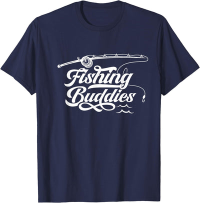 Unisex-Adults T-Shirt Black Small Regular Fit Short Sleeve Cotton 60% Polyester 40% Fishing Buddies Fisher Buddy Fisherman T-Shirt