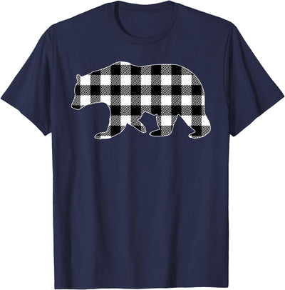 Black and White Buffalo Plaid Bear Christmas Pajama T-Shirt