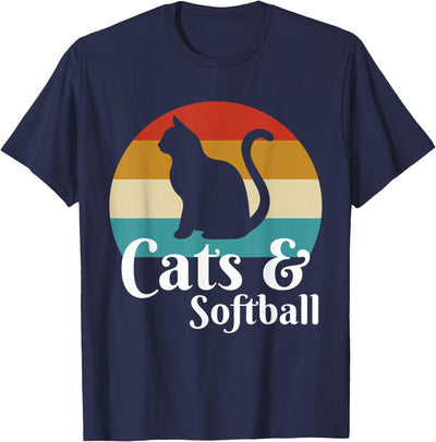 Funny Cats Cat-Owner Retro Cats And Softball T-Shirt