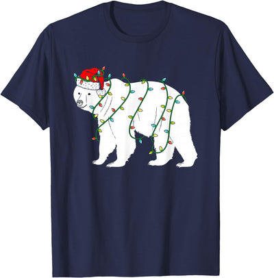 Polar Bear Christmas Santa Hat Lights Xmas Gifts T-Shirt