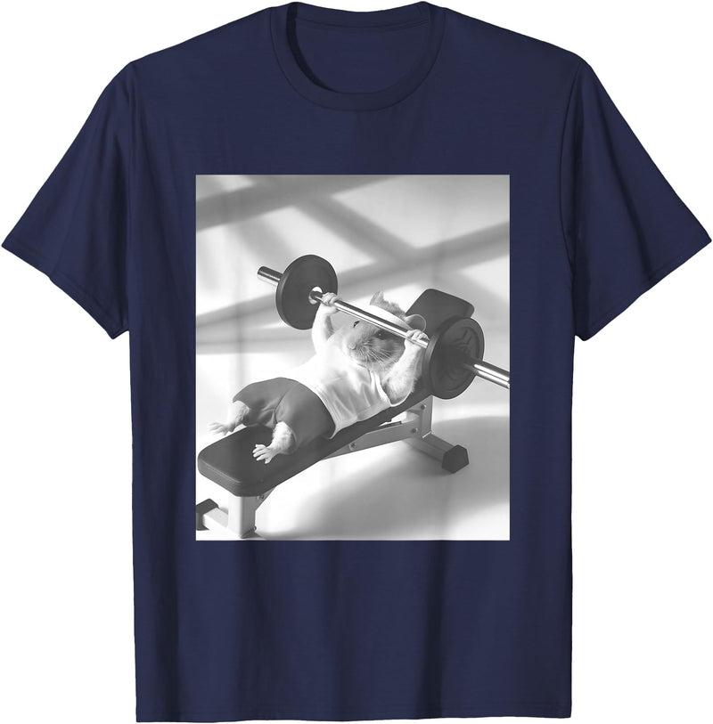 Hamster Gym Weight Lifting Meme T-Shirt - Navy Blue