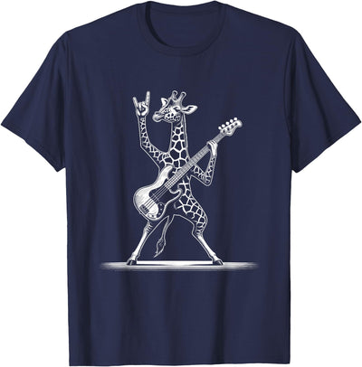 Rock n Roll Giraffe Playing Guitar Funny Mens Womens Giraffe T-Shirt