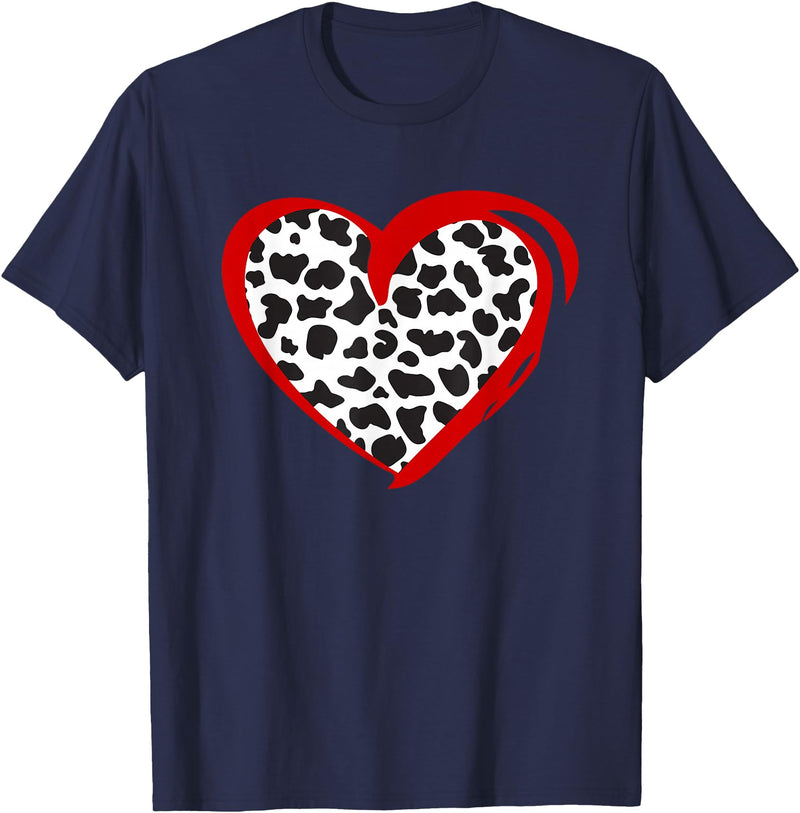 Cow Pattern Clothing for Cow Lover Heart Cow Print T-Shirt - Navy Blue