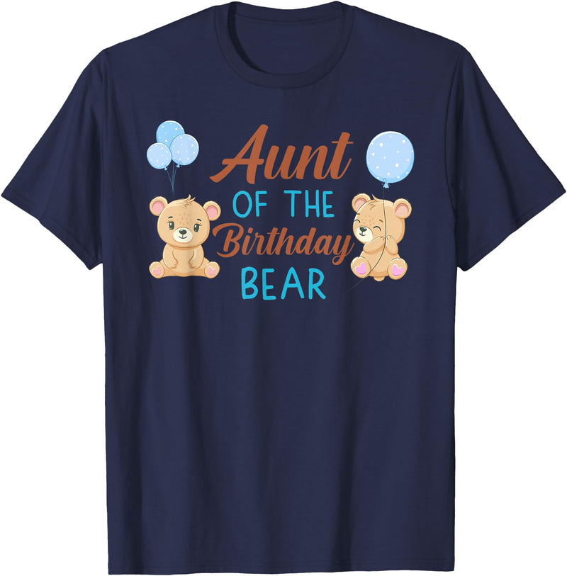Family Birthday Bear Gifts Aunt of The Birthday Boy Bear 1st Birthday Party Boy T-Shirt - Navy Blue