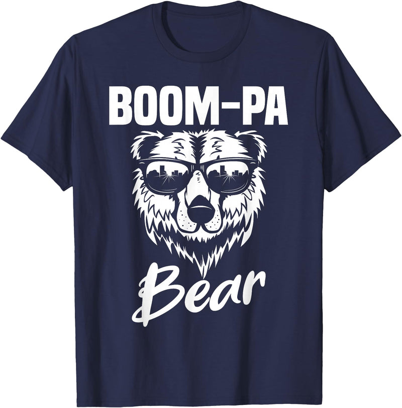 Boom-Pa Bear Funny Gifts Apparel Boom-Pa Bear Wearing Cool Sunglasses Fathers Day Gift T-Shirt - Navy Blue