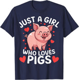 Funny Pig Lovers Cute Pig Just A Girl Who Loves Pigs T-Shirt - Navy Blue